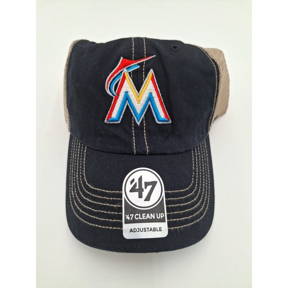 Miami Marlins 47 Brand Logo Mesh Snapback Hat Navy Blue MLB Baseball Cap NEW
